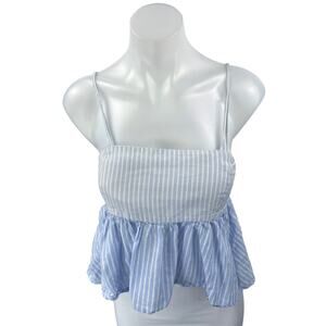Zara Blue White Sleeveless Striped Cami Camisole Tank Peplum Crop Top Size S